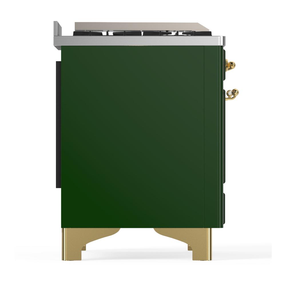 ILVE UMD40FQNR3EGG Majestic III 40 inch Dual Fuel Range with 6 Burners and Griddle, Dual Function Burner up to 25,000 BTU (Natural Gas, Solid Door, Emerald Green, Brass)