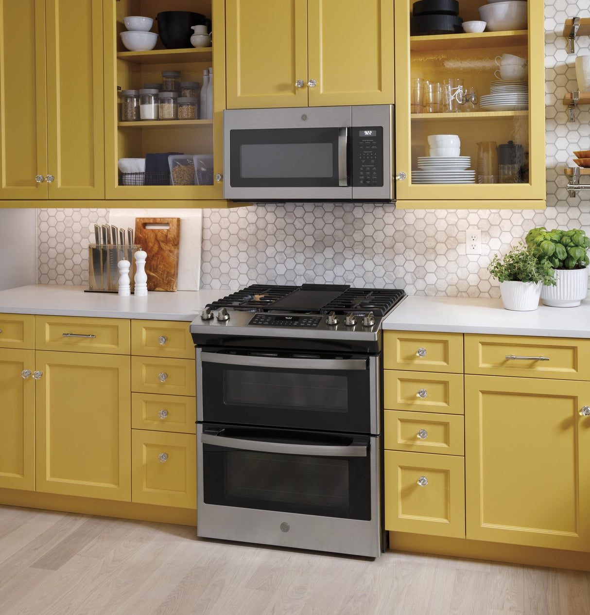 GE 30" Slide-In Front Control Gas Double Oven Range