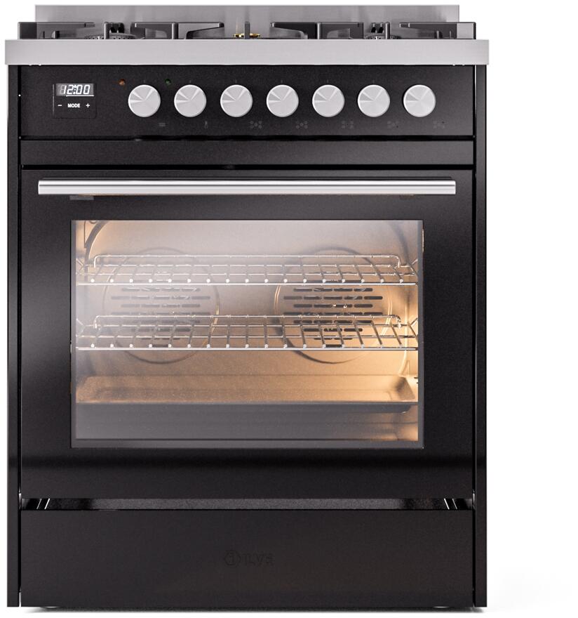 Professional Plus II 30 Inch Dual Fuel Liquid Propane Freestanding Range in Glossy Black with Trim