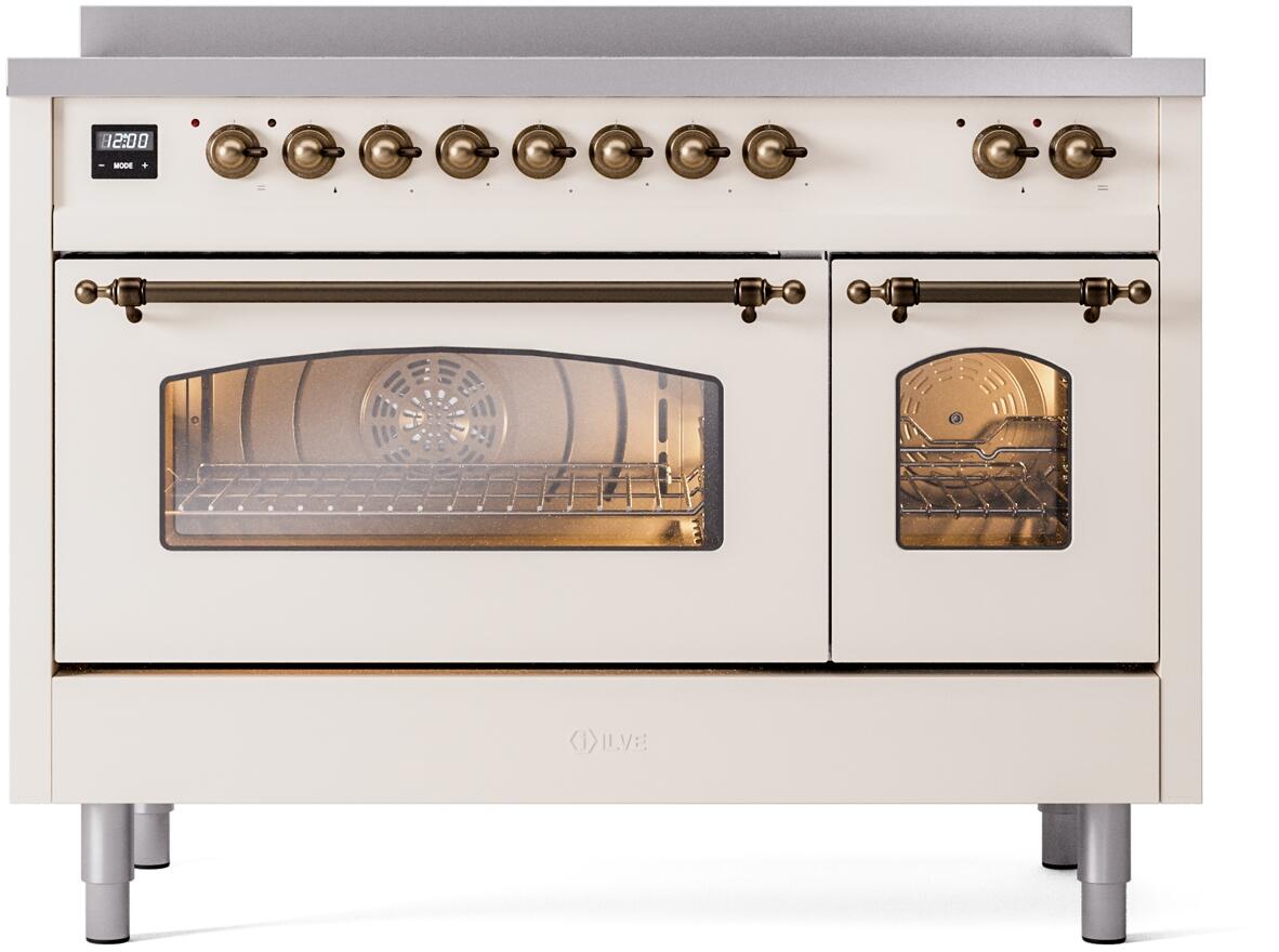 Nostalgie II 48 Inch Electric Freestanding Range in Antique White with Bronze Trim