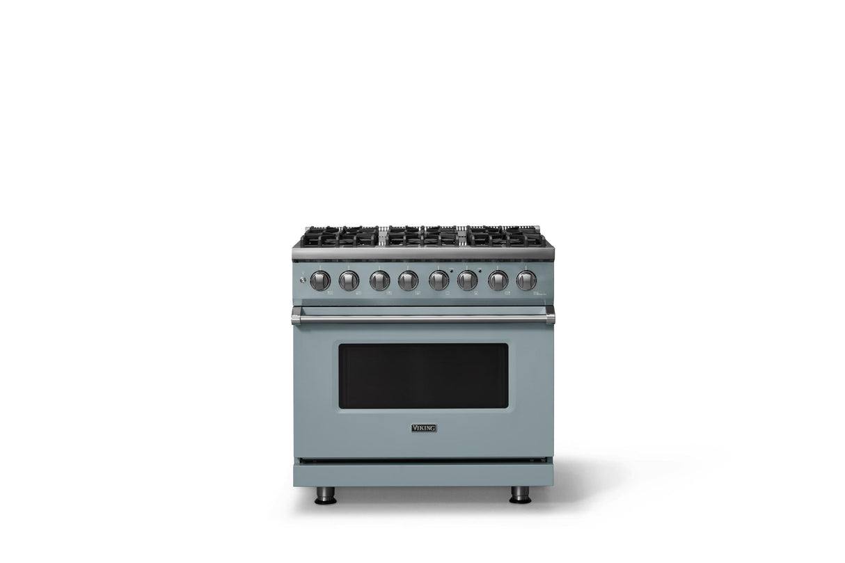 36"W. Dual Fuel Range (Burner: 6b, Finish: November Sky, Trim: Polished Chrome, Fuel: Natural Gas)