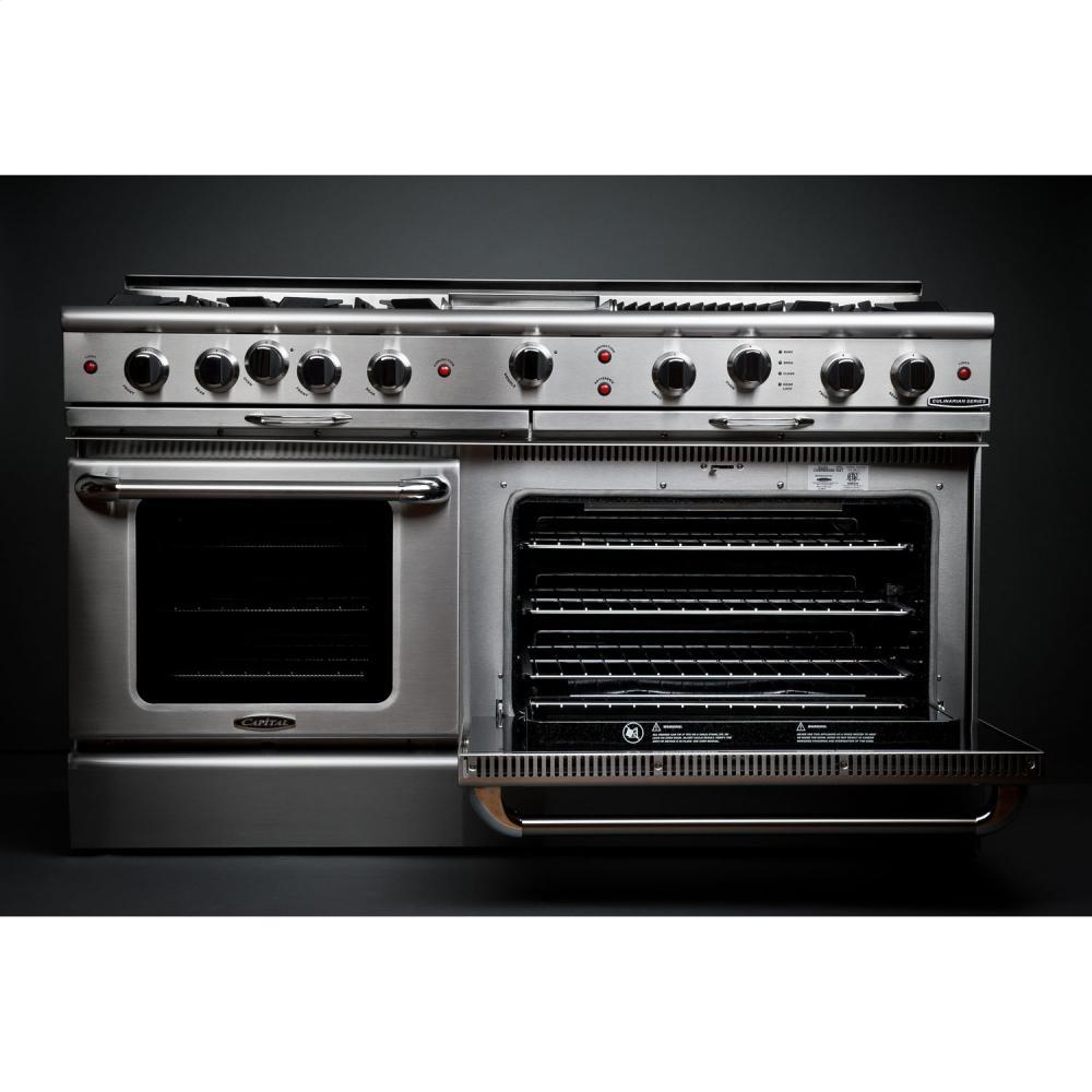 60" Gas Self Clean w/ Rotisserie, 6 Open Burners, 24" Thermo-Griddle