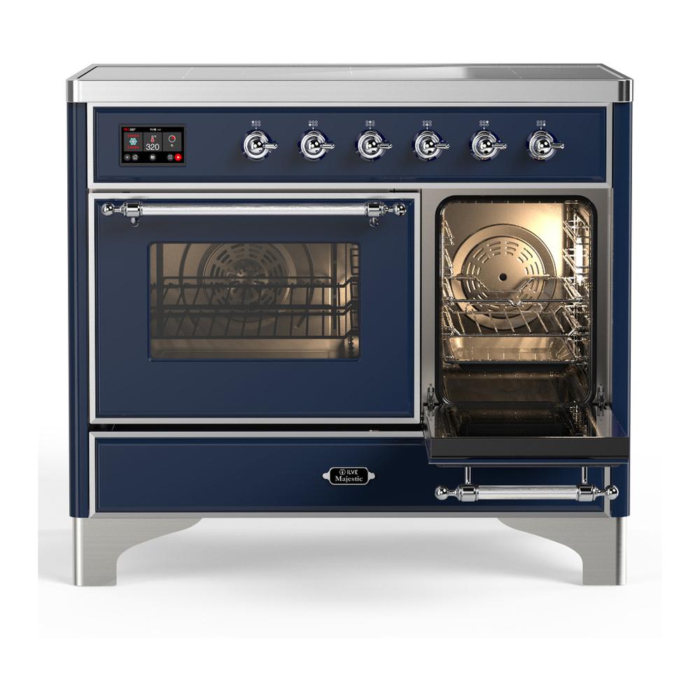 ILVE UMDIB40NR3MBC Majestic III 40 inch Induction Range with 6 Elements, 3.82 cu. ft. Total Oven Capacity (Triple Glass Door, Midnight Blue, Chrome)
