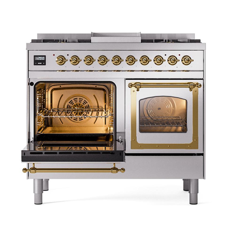 ILVE UND40FNMPSSGLP Nostalgie II Noblesse 40 inch Dual Fuel Range (Liquid Propane, Triple Glass Door, Stainless Steel, Brass)