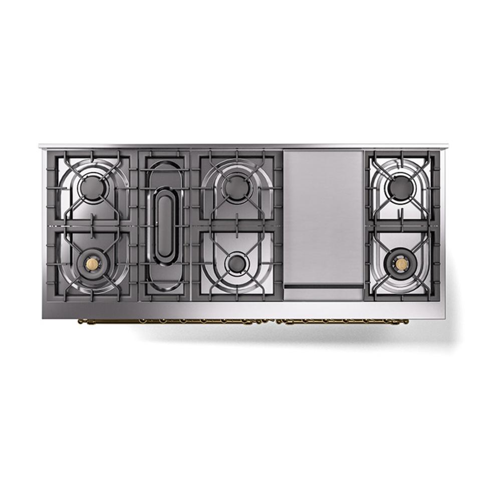 ILVE UN60FNMPWHGLP Nostalgie II Noblesse 60 inch Dual Fuel Range (9 Sealed Burners + Griddle, Liquid Propane, Triple Glass Door, White, Brass)