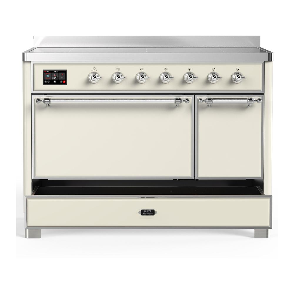 ILVE UMIB48QNR3AWC Majestic III 48 inch Induction Range with 6 Elements, 5.02 cu. ft. Total Oven Capacity (Solid Door, Antique White, Chrome)