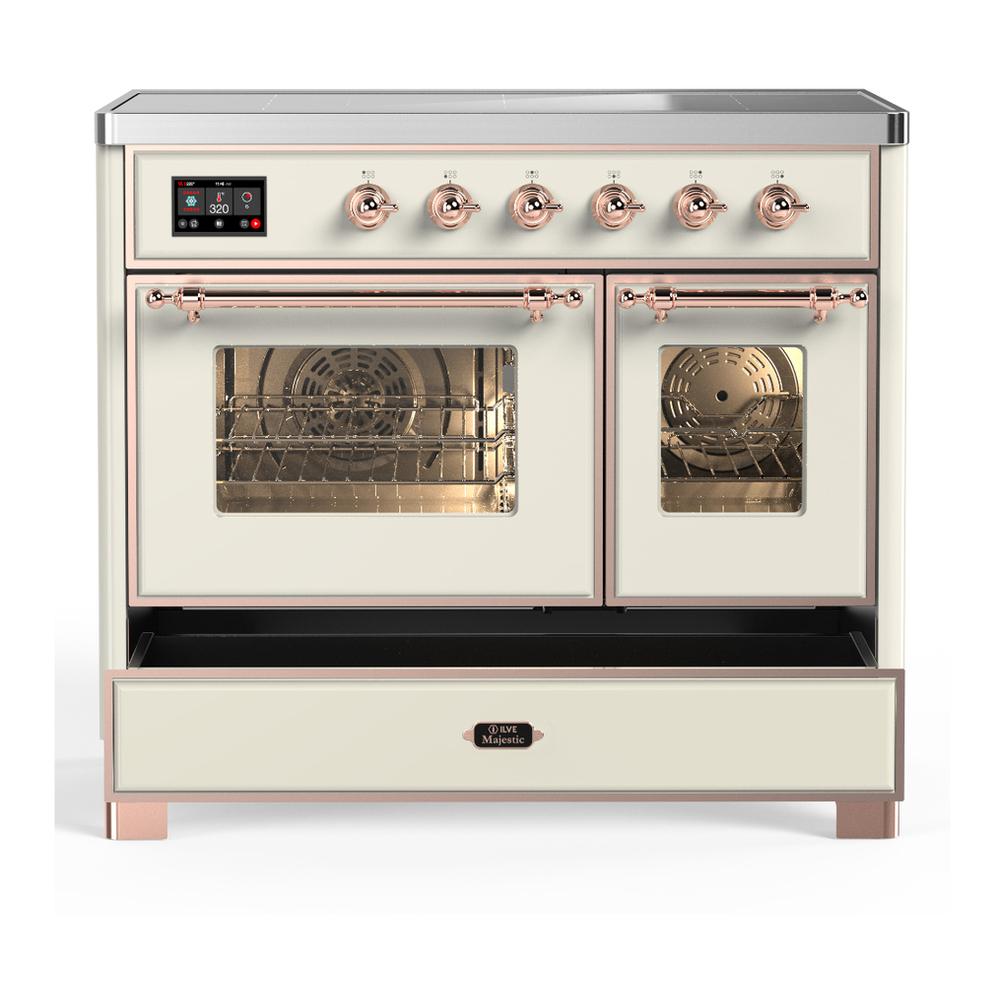 ILVE UMDIB40NR3AWP Majestic III 40 inch Induction Range with 6 Elements, 3.82 cu. ft. Total Oven Capacity (Triple Glass Door, Antique White, Copper)