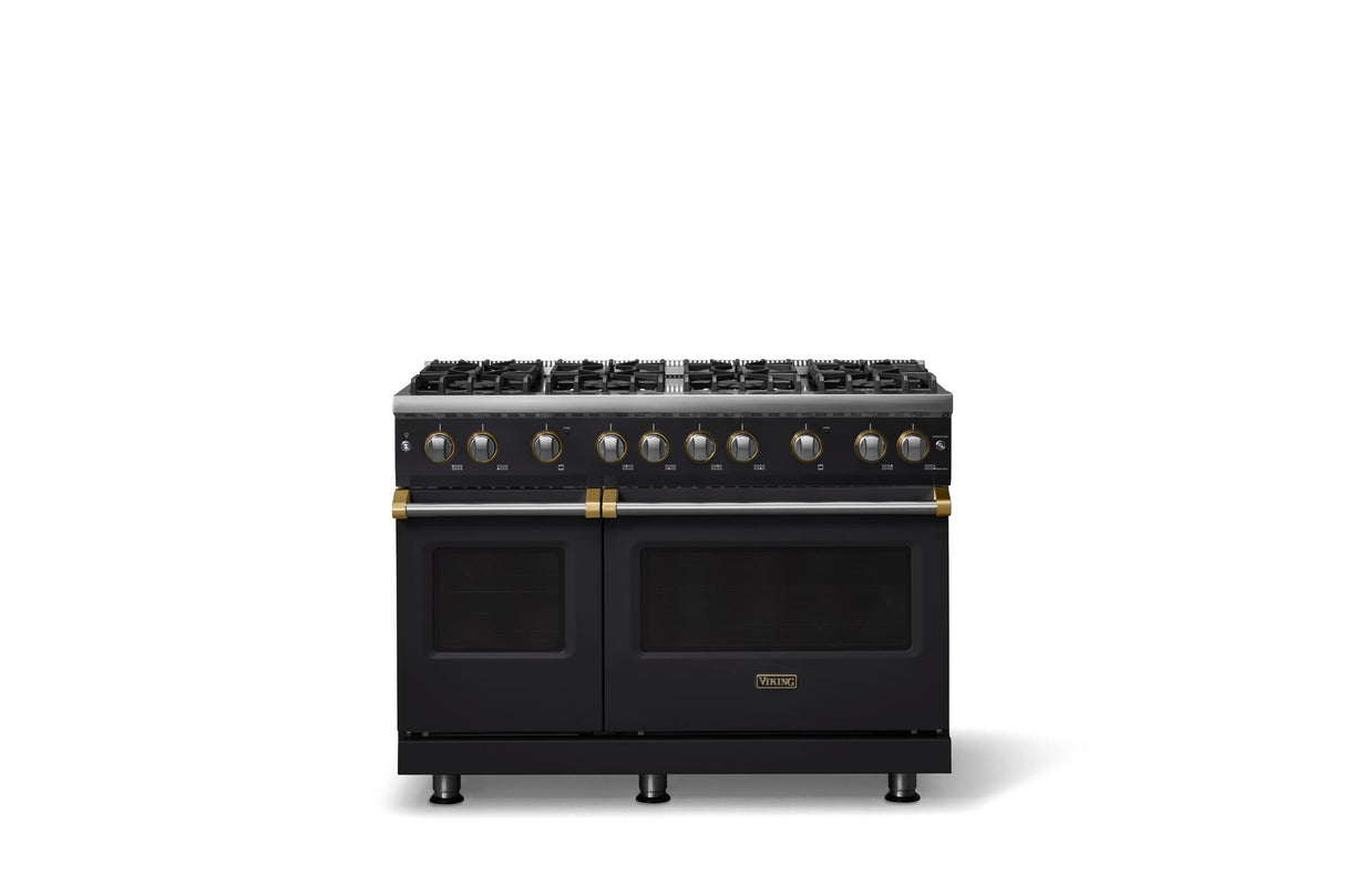 48"W. Sealed Burner Gas Range (Burner: 8b, Finish: Onyx, Trim: Brushed Brass, Fuel: Propane)
