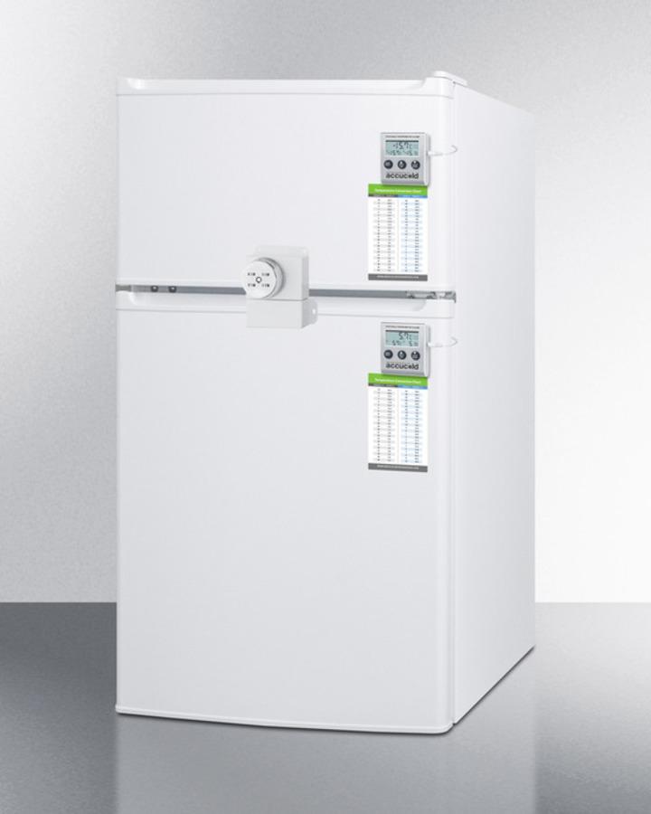 Compact Two-door Refrigerator-freezer With Single Combination Lock, Temperature Alarms and Hospital Grade Cord