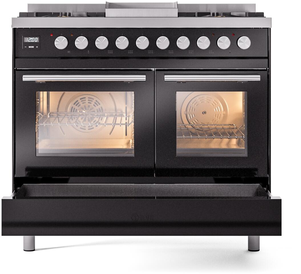 Professional Plus II 40 Inch Dual Fuel Natural Gas Freestanding Range in Glossy Black with Trim