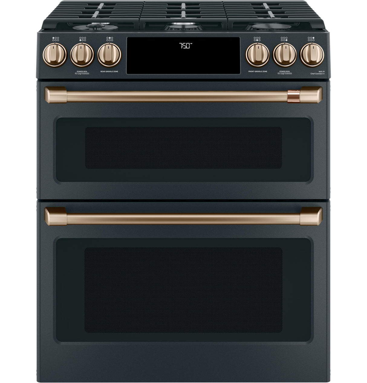 Café™ 30" Smart Slide-In, Front-Control, Gas Double-Oven Range with Convection