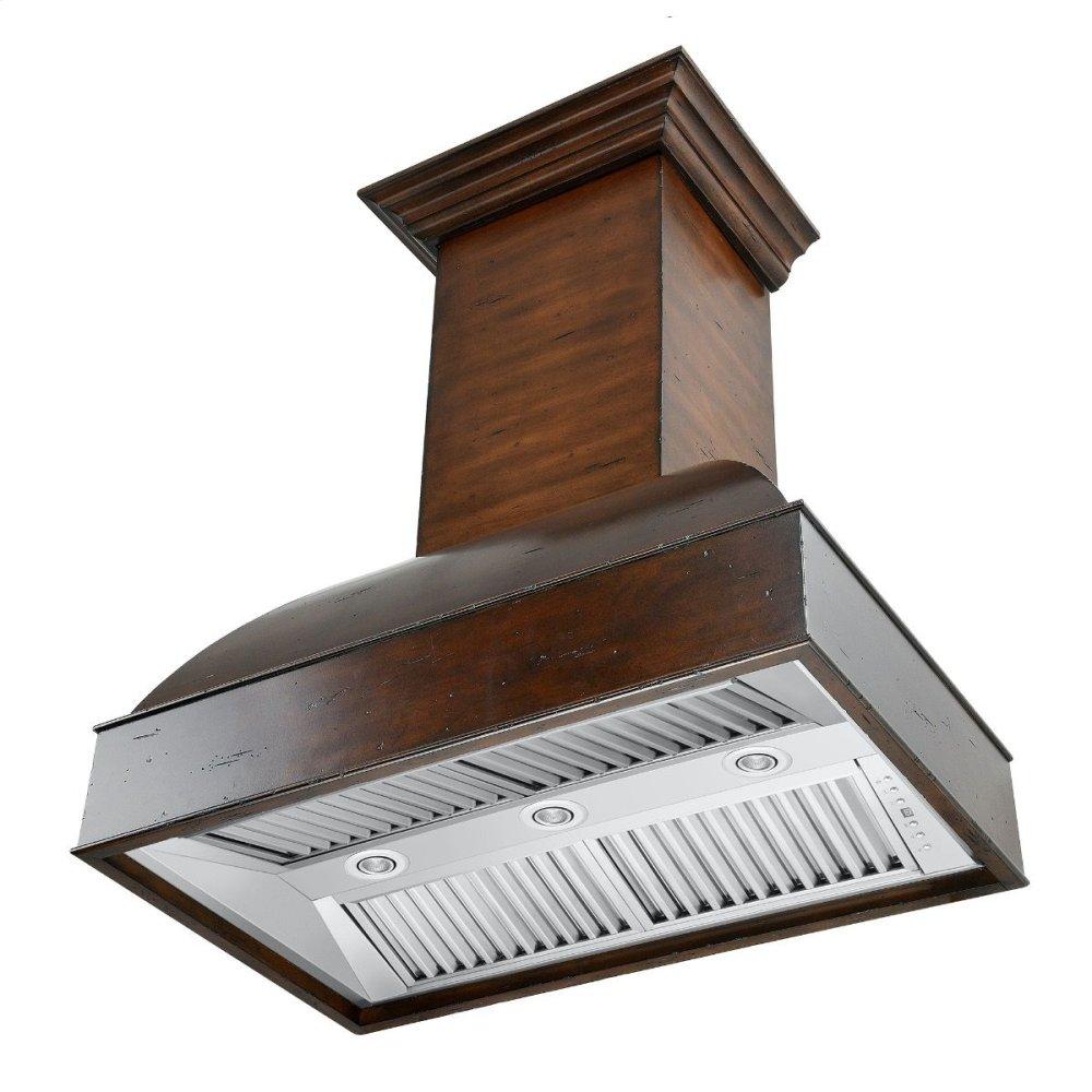 ZLINE 36 in. Wooden Wall Mount Range Hood in Walnut and Hamilton - Includes Remote Motor (369WH-RS-36)