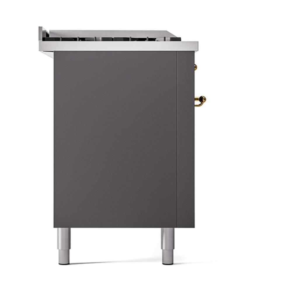 ILVE UN60FSQNMPMGGLP Nostalgie II Noblesse 60 inch Dual Fuel Range (7 Sealed Burners + Griddle + French Top, Liquid Propane, Solid Door, Graphite Matte, Brass)