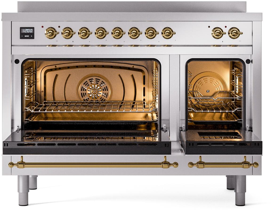 Nostalgie II 48 Inch Electric Freestanding Range in Stainless Steel with Brass Trim