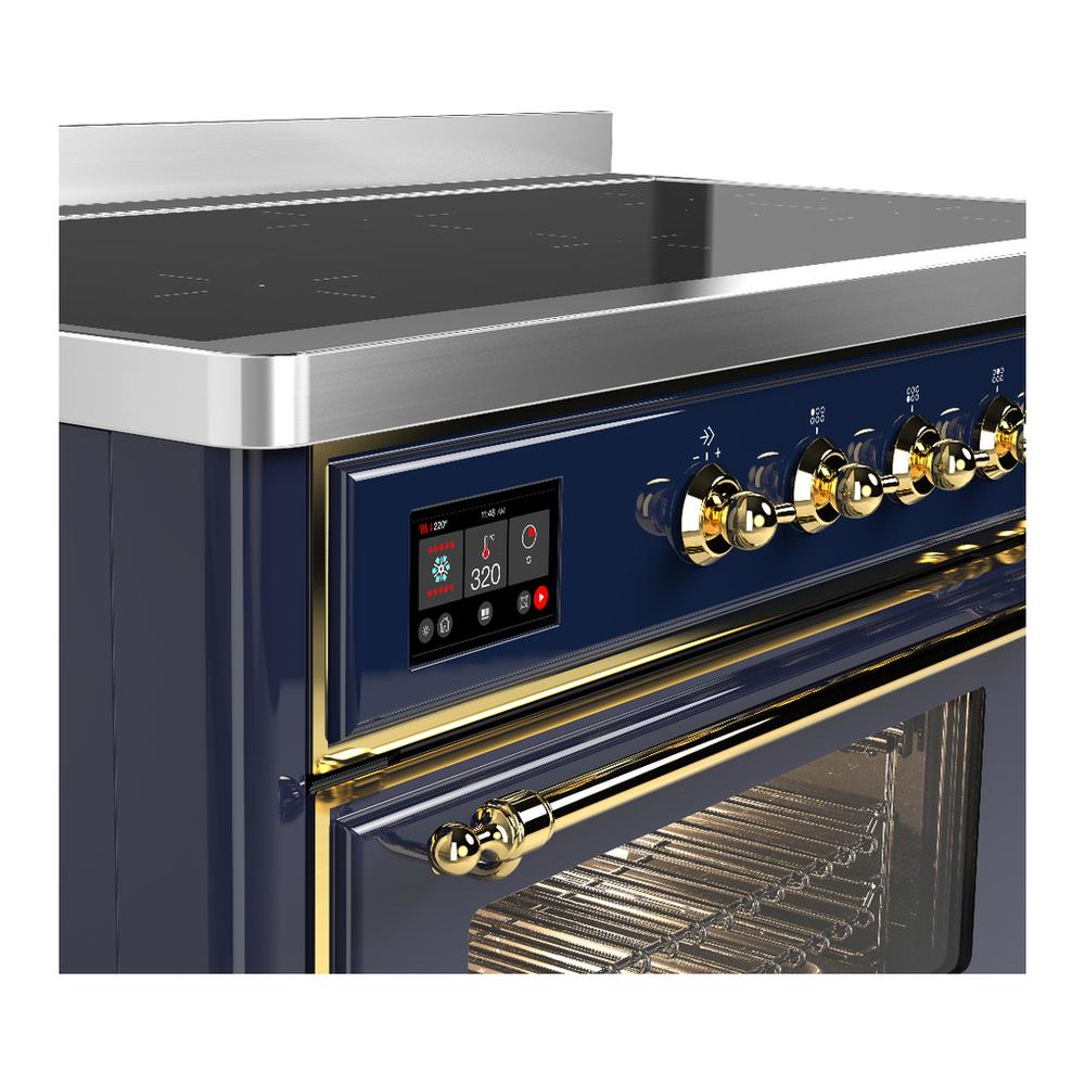 ILVE UMIB48NR3MBG Majestic III 48 inch Induction Range with 6 Elements, 5.02 cu. ft. Total Oven Capacity (Triple Glass Door, Midnight Blue, Brass)