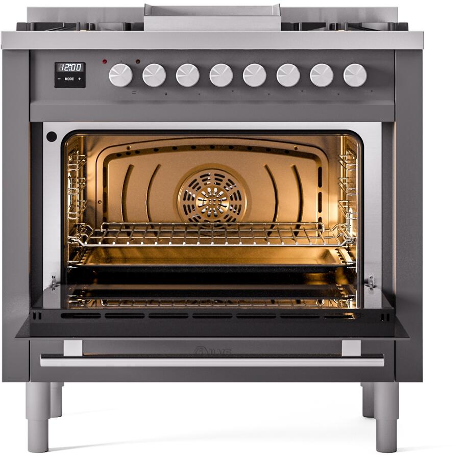 Professional Plus II 36 Inch Dual Fuel Natural Gas Freestanding Range in Matte Graphite with Trim