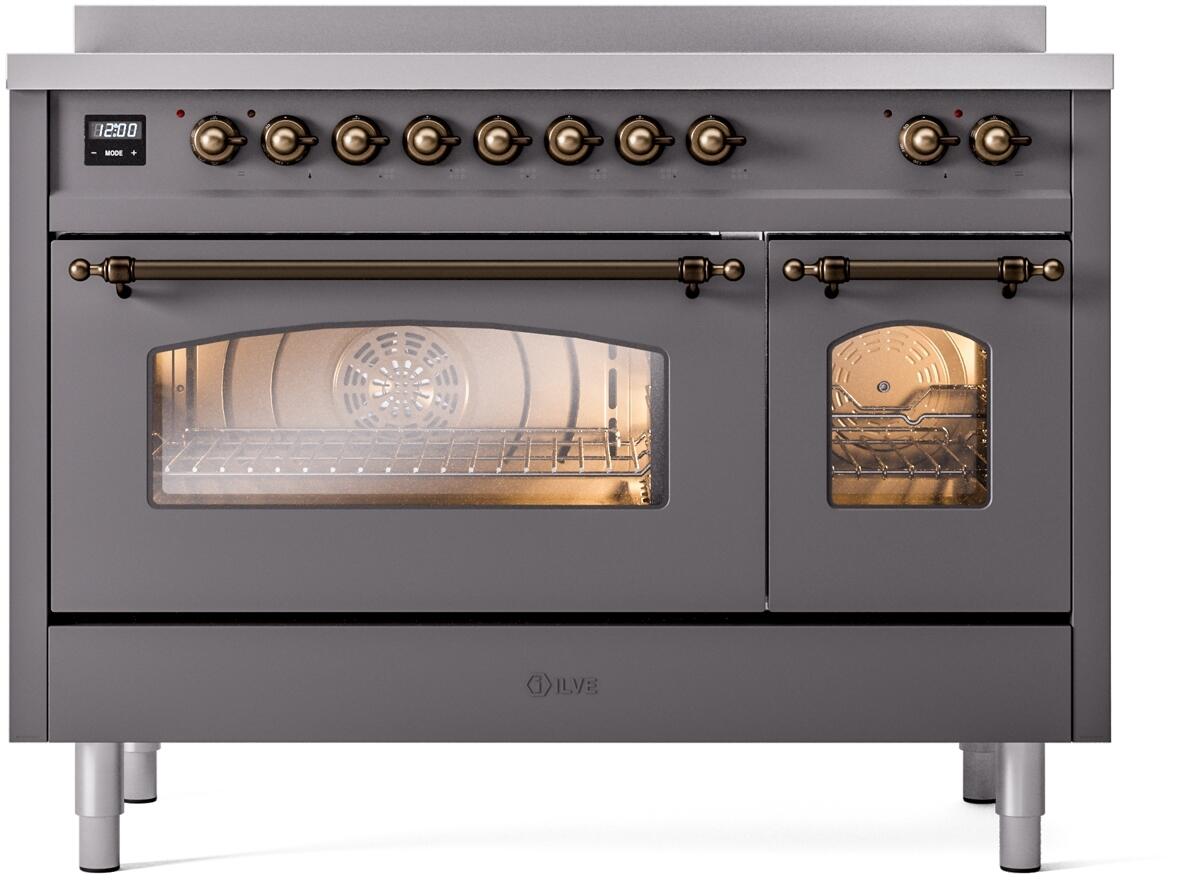 Nostalgie II 48 Inch Electric Freestanding Range in Matte Graphite with Bronze Trim