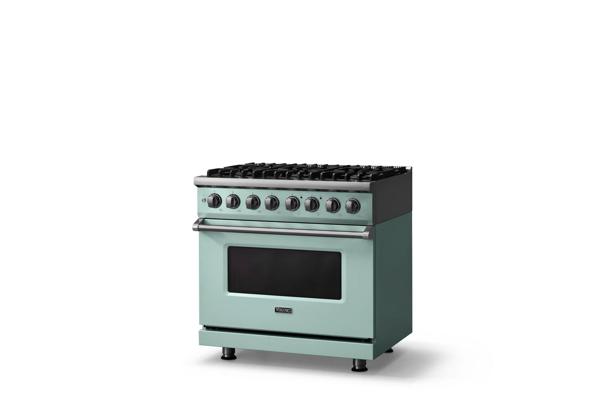 36"W. Dual Fuel Range (Burner: 6b, Finish: Splash, Trim: Polished Chrome, Fuel: Natural Gas)
