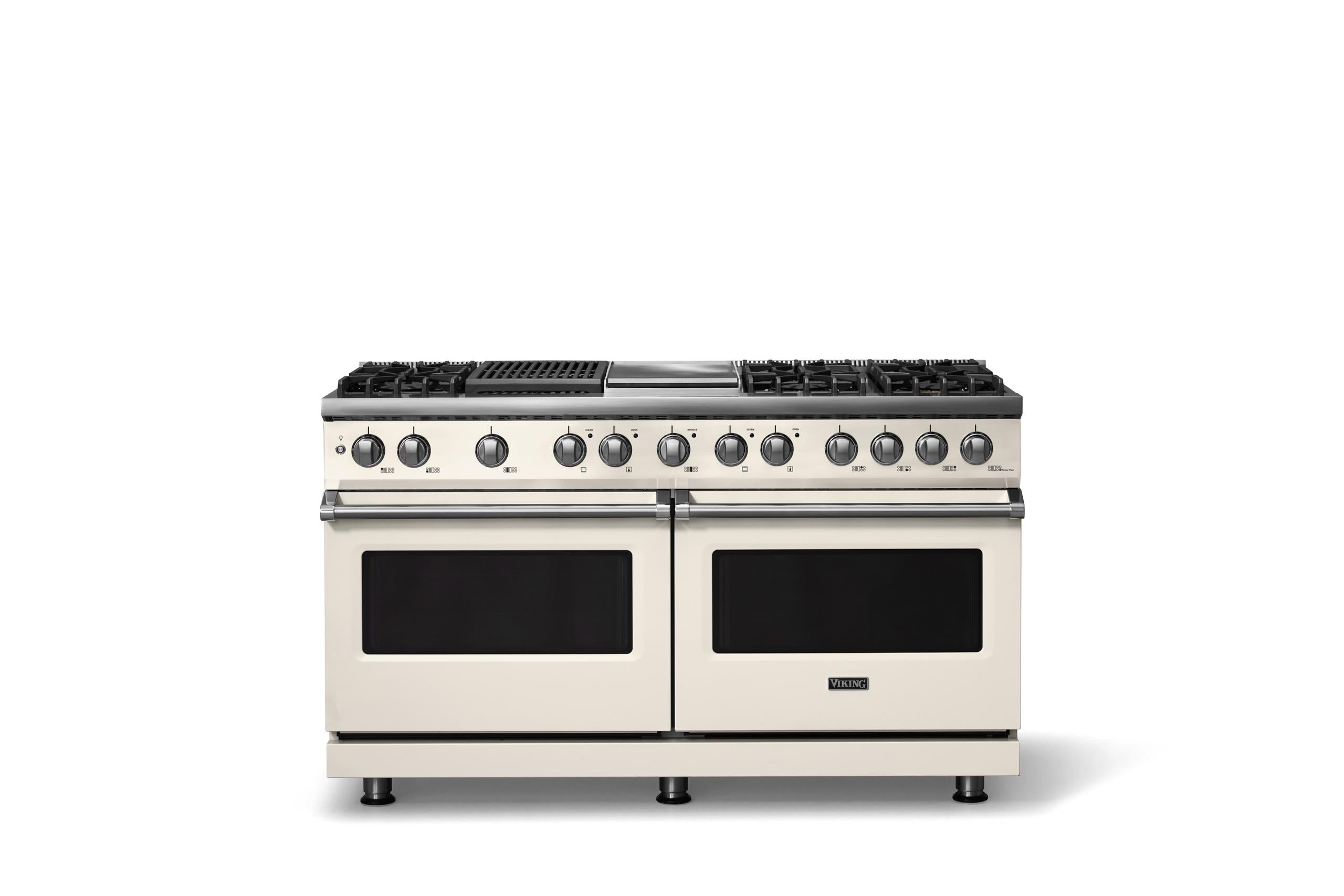 60"W.Dual Fuel Range (Finish: Pure White, Trim: Polished Chrome, Fuel: Natural Gas)