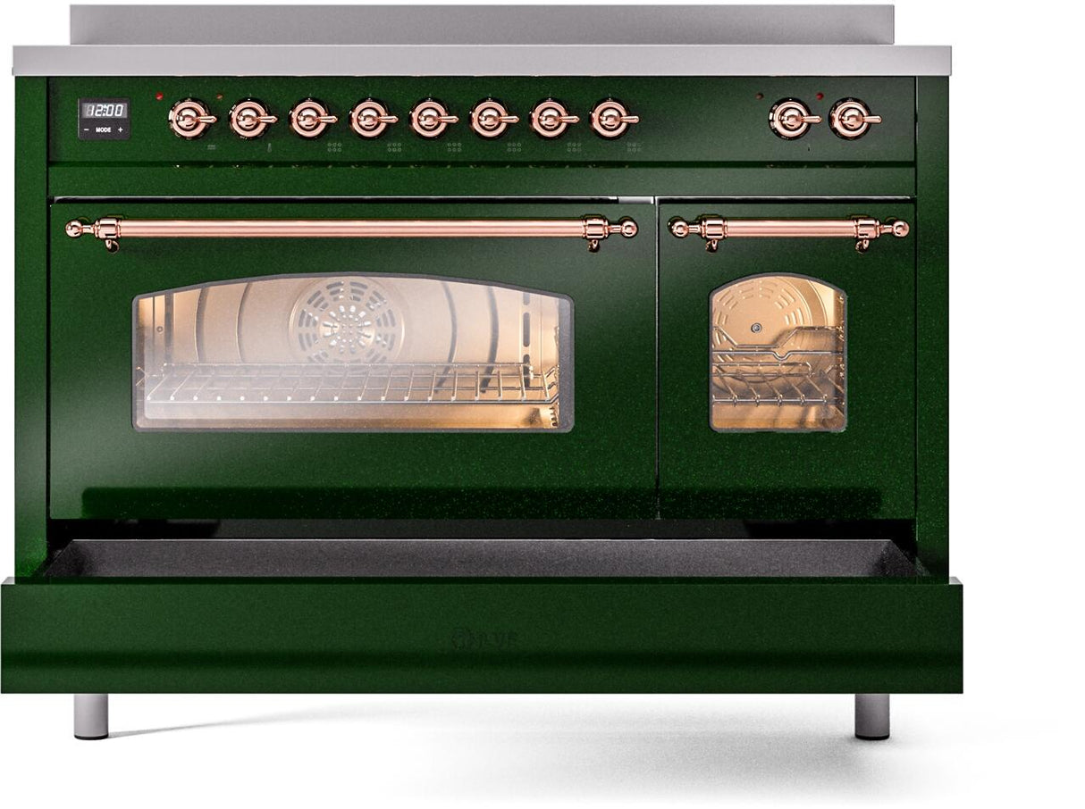 Nostalgie II 48 Inch Electric Freestanding Range in Emerald Green with Copper Trim