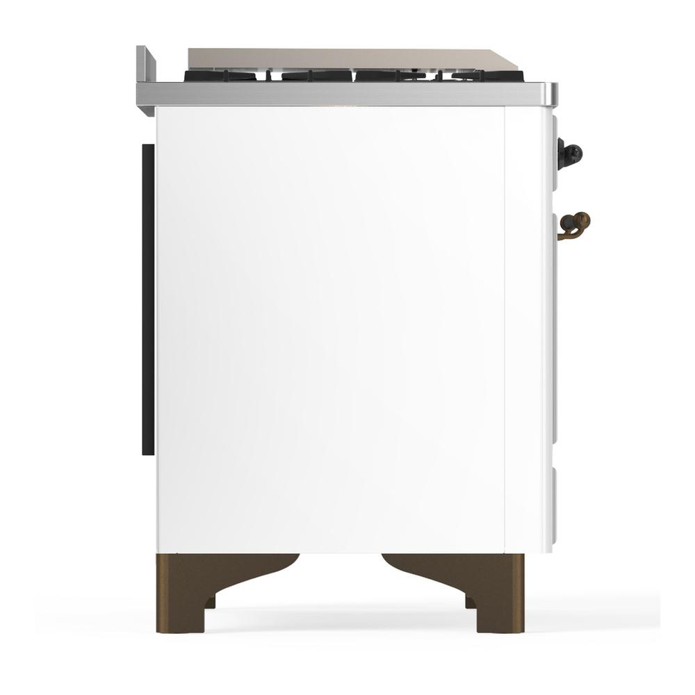 ILVE UM60FNR3WHBLP Majestic III 60 inch Dual Fuel Range with 9 Burners and Griddle, Dual Function Burner up to 25,000 BTU (Liquid Propane, Triple Glass Door, White, Burnished)