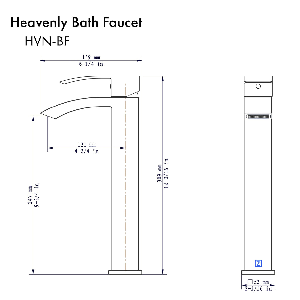 ZLINE Autograph Edition Heavenly Bath Faucet in Matte Black (HVN-BF-MB).