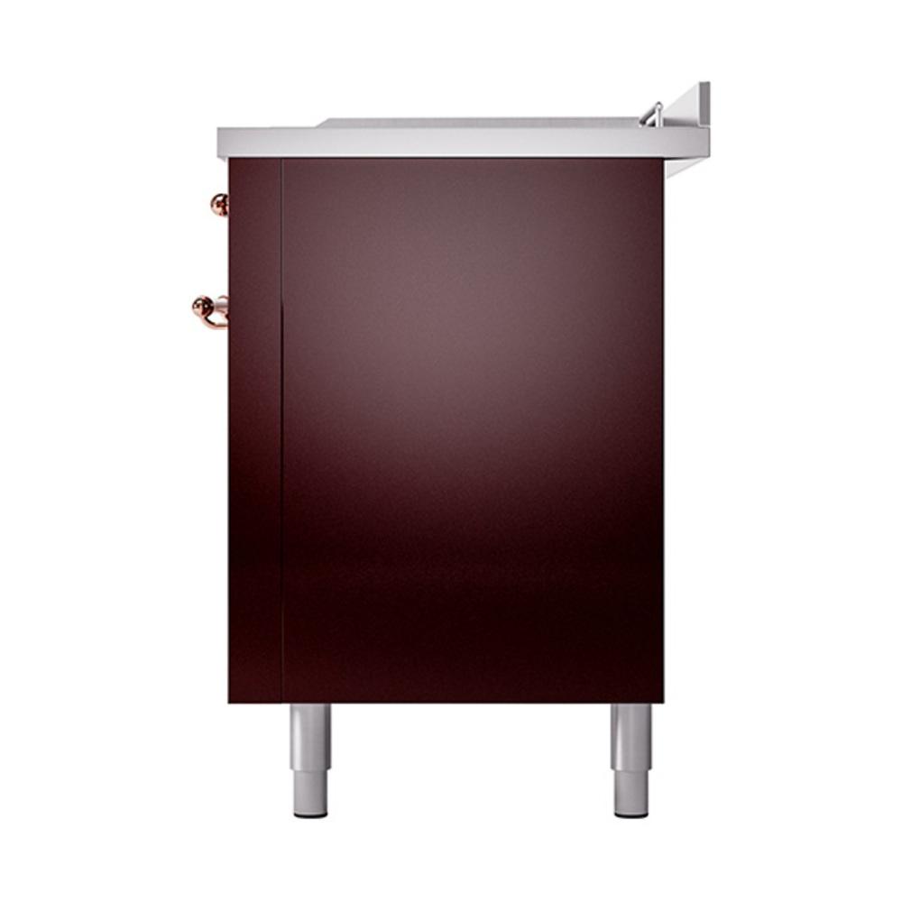 ILVE UN60FSQNMPBUP Nostalgie II Noblesse 60 inch Dual Fuel Range (7 Sealed Burners + Griddle + French Top, Natural Gas, Solid Door, Burgundy, Copper)