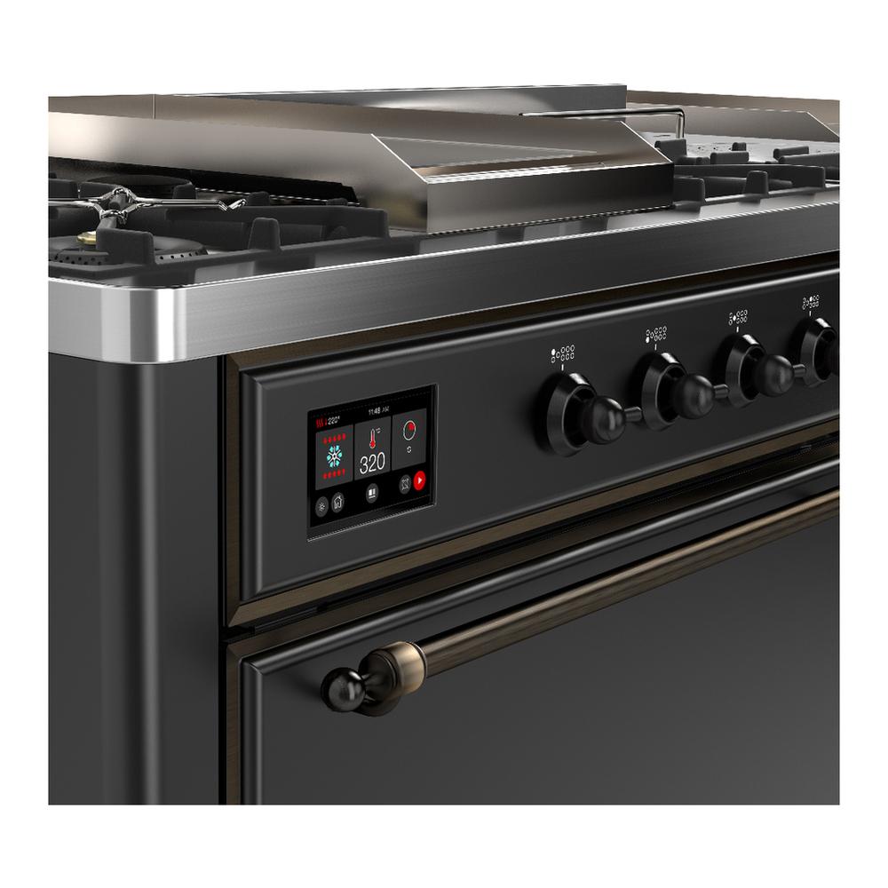 ILVE UM60FSQNR3MGBLP Majestic III 60 inch Dual Fuel Range with 7 Burners, Griddle and French Top, Dual Function Burner with up to 25,000 BTU (Liquid Propane, Solid Door, Graphite Matte, Burnished)