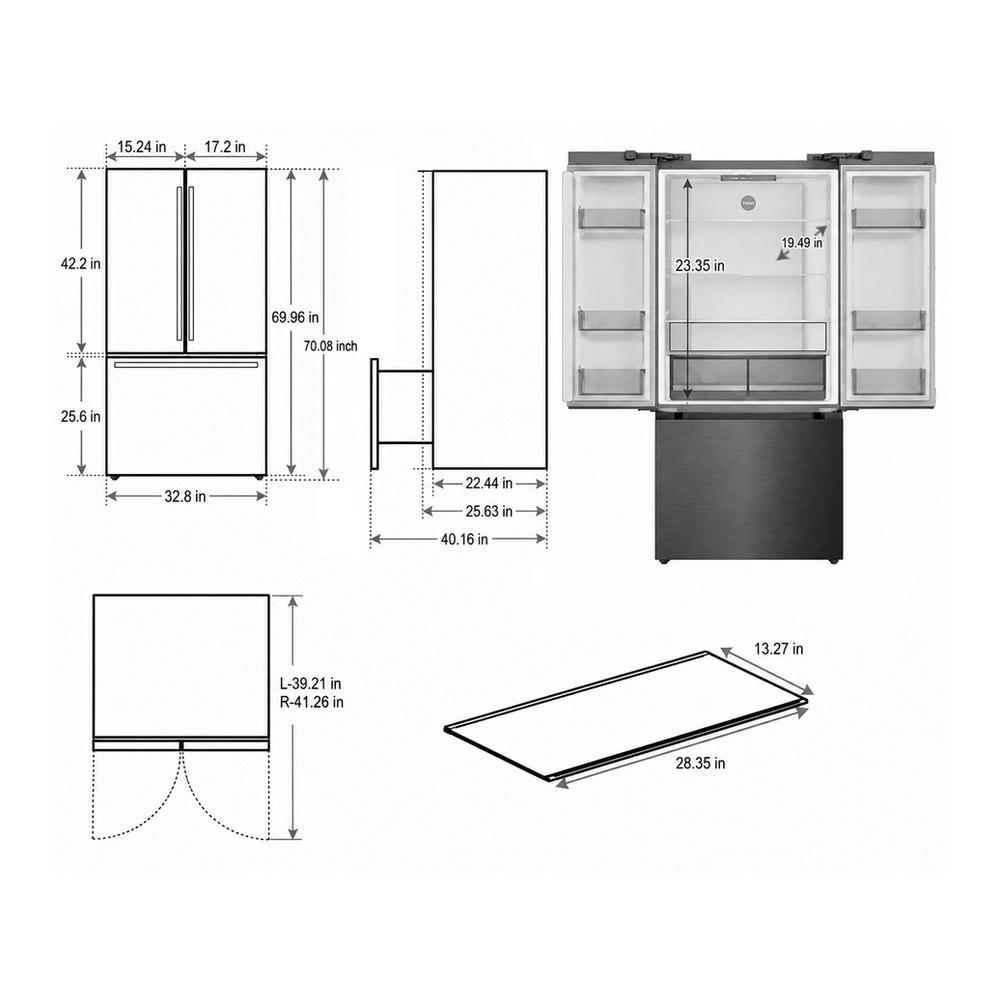Verona VEFFD3316RISL 33 inch Freestanding French Door Refrigerator with 16.5 cu. ft. Capacity, Automatic Ice Maker, Recessed Handle