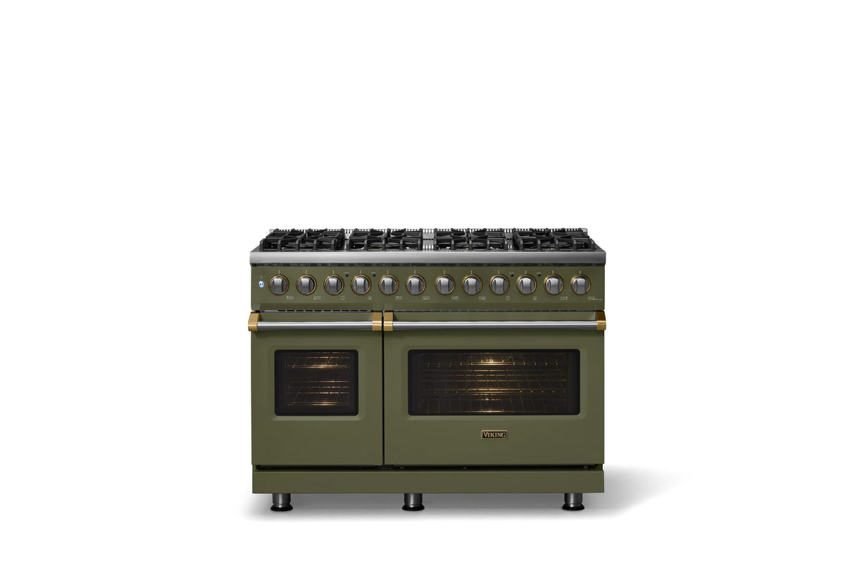 48"W. Dual Fuel Range (Burner: 8b, Finish: Martini, Trim: Brushed Brass, Fuel: Propane)