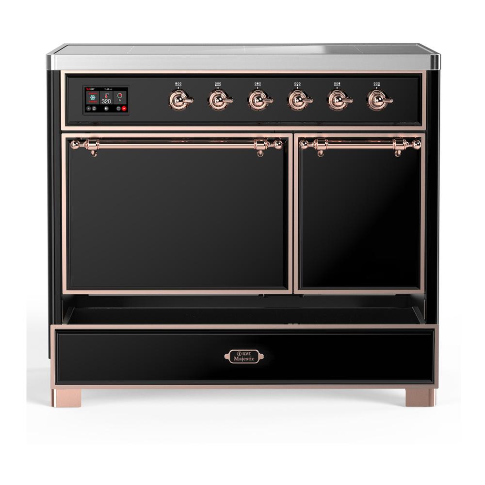ILVE UMDIB40QNR3BKP Majestic III 40 inch Induction Range with 6 Elements, 3.82 cu. ft. Total Oven Capacity (Solid Door, Glossy Black, Copper)