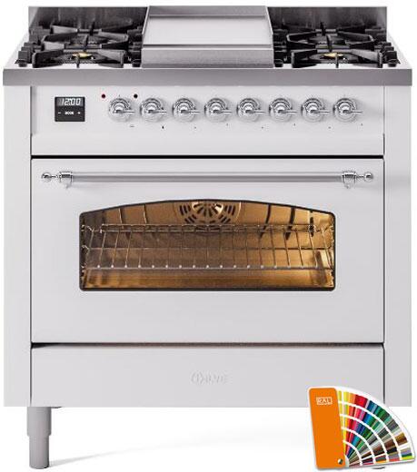 Nostalgie II 36 Inch Dual Fuel Liquid Propane Freestanding Range in RAL Custom Color with Chrome Trim