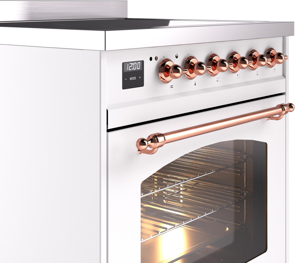 Nostalgie II 30 Inch Electric Freestanding Range in White with Copper Trim