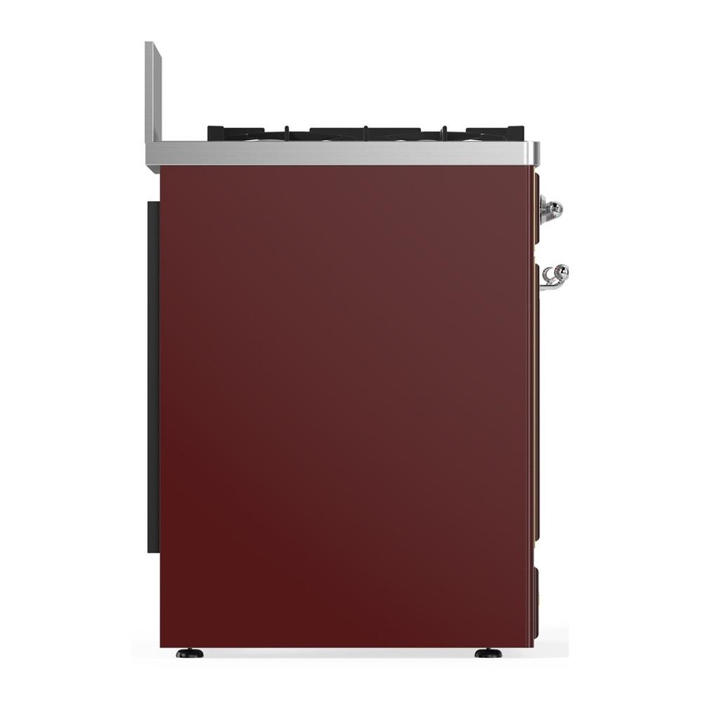 ILVE UM30QNR3BUC Majestic III 30 inch Dual Fuel Range with 5 Black Brass Burners, Dual Function Burner up to 25,000 BTU (Natural Gas, Solid Door, Burgundy, Chrome)