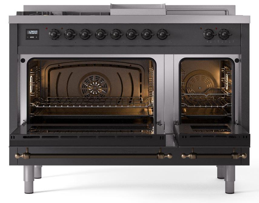 Nostalgie II 48 Inch Dual Fuel Liquid Propane Freestanding Range in Matte Graphite with Bronze Trim