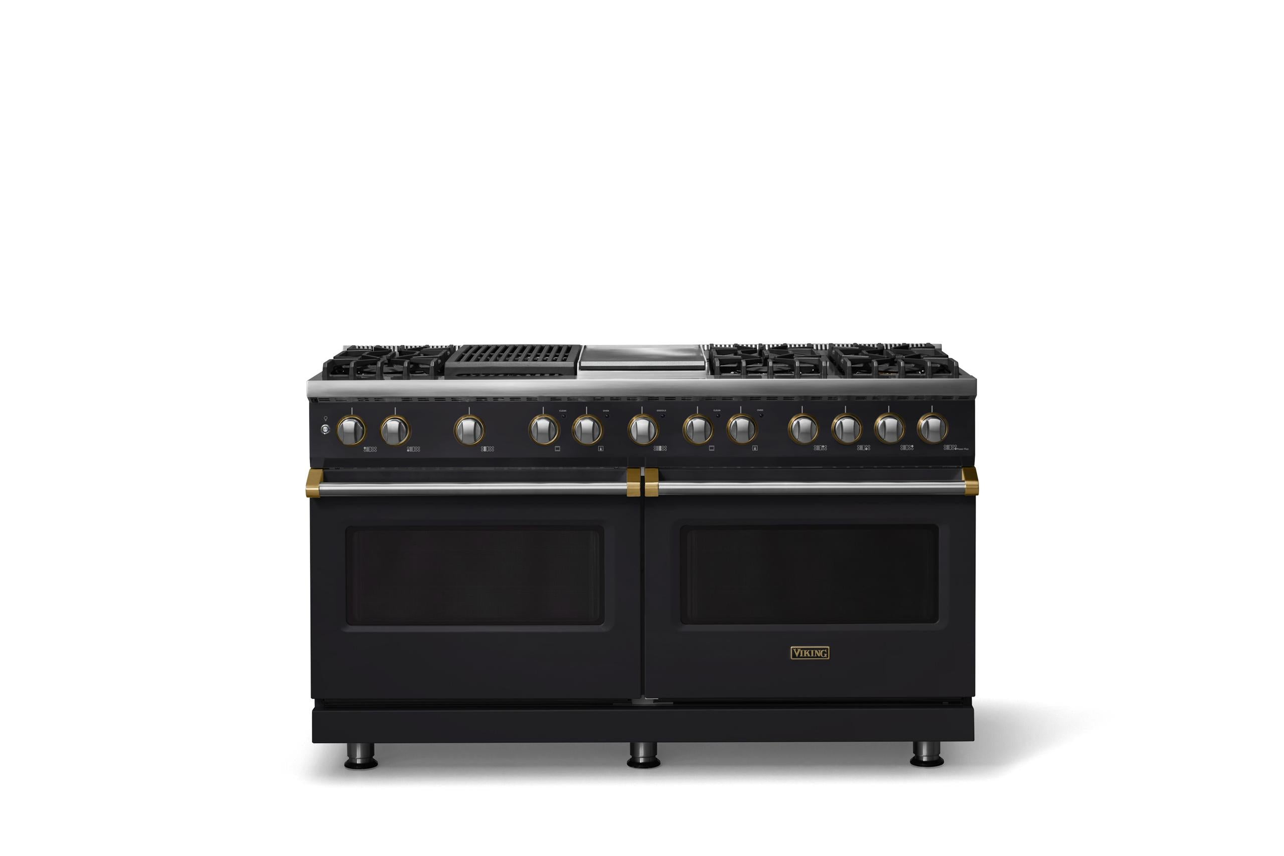 60"W.Dual Fuel Range (Finish: Onyx, Trim: Brushed Brass, Fuel: Propane)