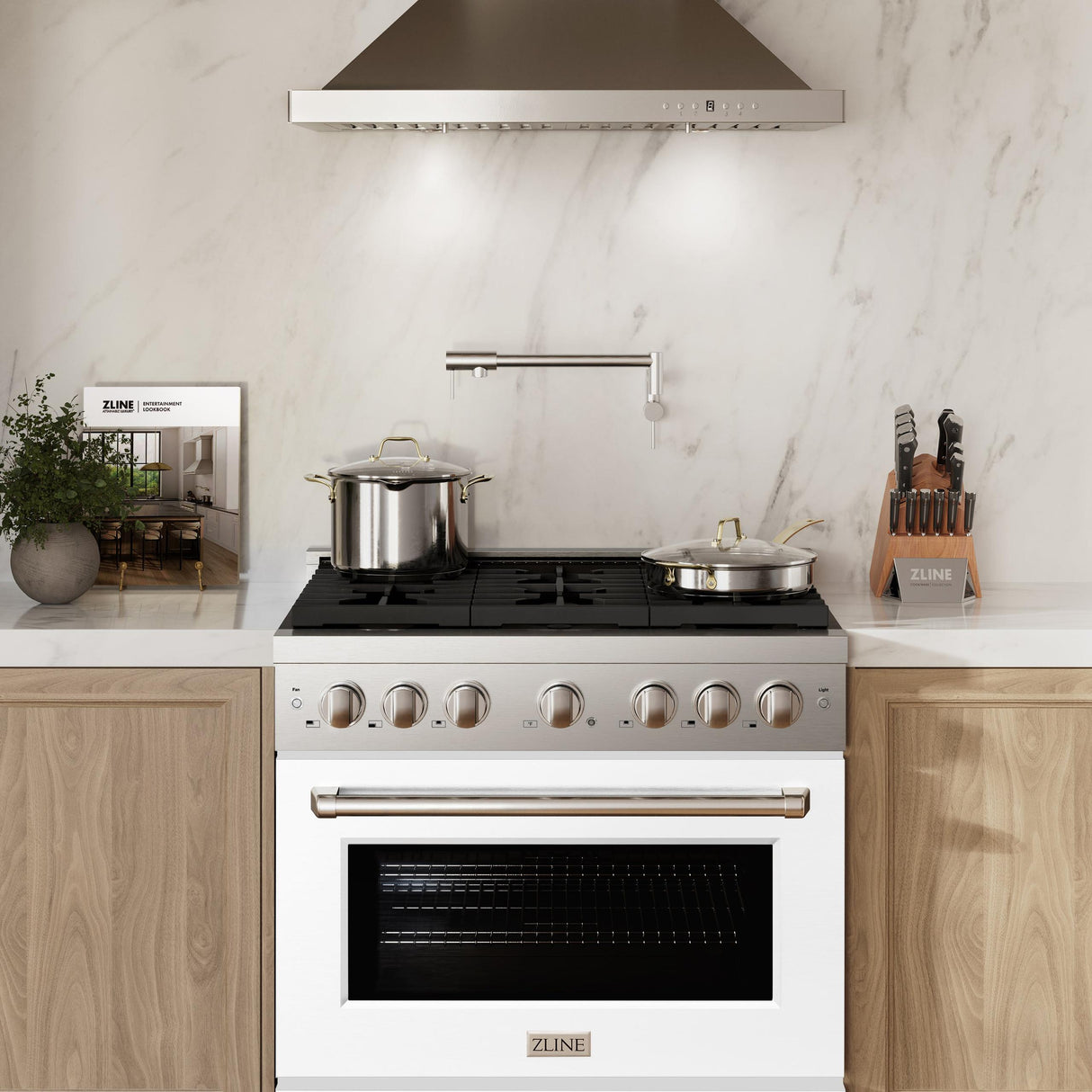 ZLINE 36 in. 5.2 cu. ft. 6 Burner Gas Range with Convection Gas Oven in Stainless Steel with White Matte Door (SGR-WM-36)