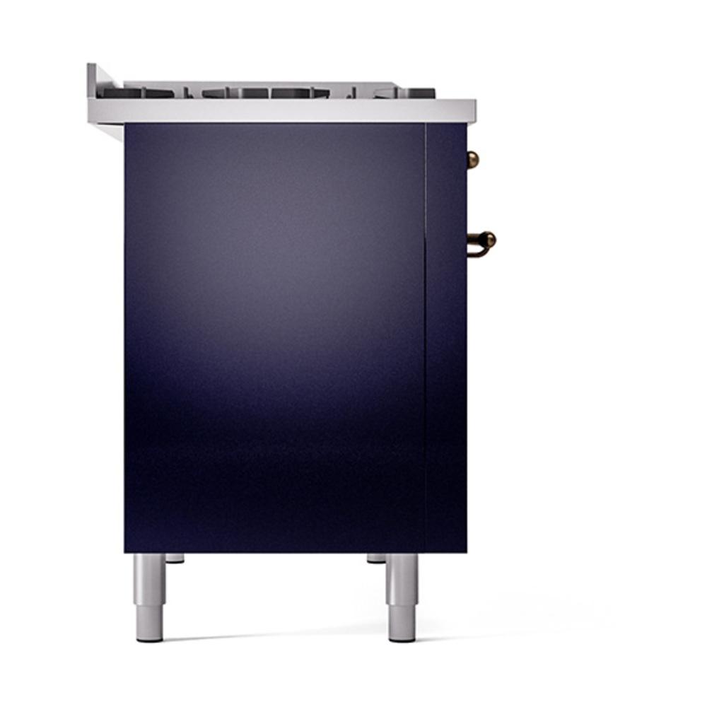 ILVE UN48FQNMPMBBLP Nostalgie II Noblesse 48 inch Dual Fuel Range (8 Sealed Burners + Griddle, Liquid Propane, Solid Door, Midnight Blue, Burnished)