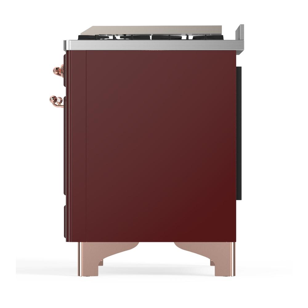 ILVE UM60FSNR3BUPLP Majestic III 60 inch Dual Fuel Range with 7 Burners, Griddle and French Top, Dual Function Burner with up to 25,000 BTU (Liquid Propane, Triple Glass Door, Burgundy, Copper)