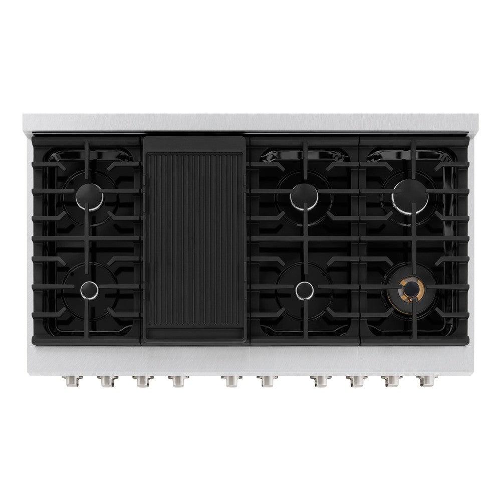 ZLINE 48 in. 6.7 cu. ft. Paramount Double Oven Dual Fuel Range with 8 Burner Gas Cooktop in DuraSnow' Stainless Steel (SDRS-48)