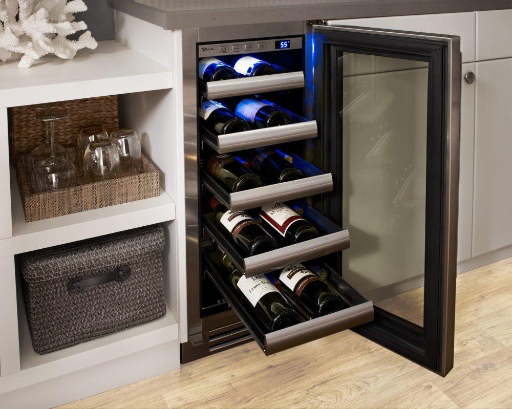 15 Inch Single Zone Overlay Glass Door Left Hinge Undercounter Wine Cabinet