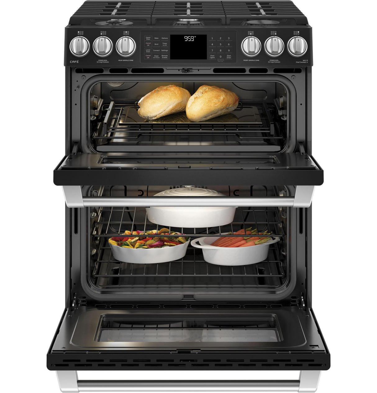 GE Café Series 30" Slide-In Front Control Gas Double Oven with Convection Range