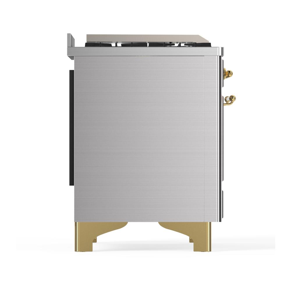 ILVE UMD40FNR3SSG Majestic III 40 inch Dual Fuel Range with 6 Burners and Griddle, Dual Function Burner up to 25,000 BTU (Natural Gas, Triple Glass Door, Stainless Steel, Brass)