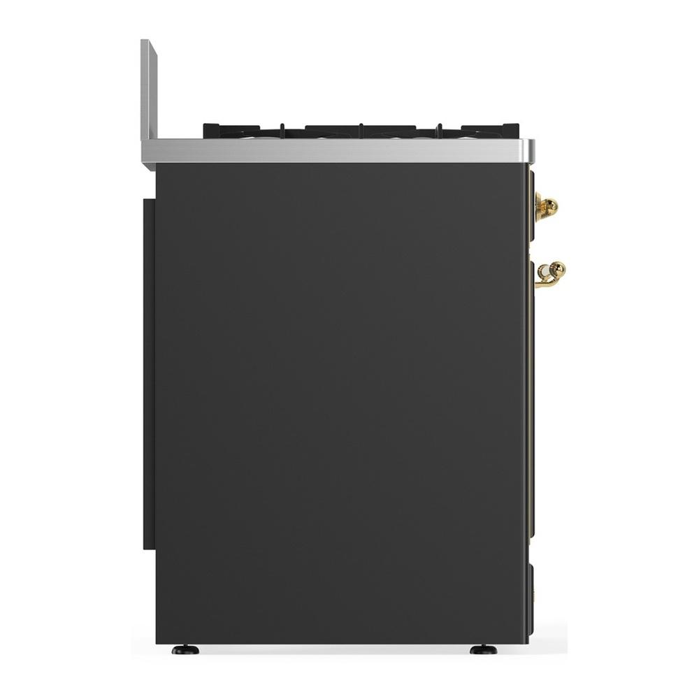 ILVE UM30QNR3MGGLP Majestic III 30 inch Dual Fuel Range with 5 Black Brass Burners, Dual Function Burner up to 25,000 BTU (Liquid Propane, Solid Door, Graphite Matte, Brass)