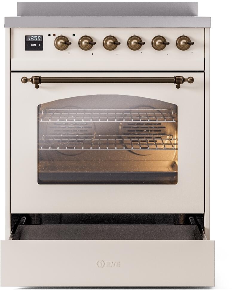 Nostalgie II 30 Inch Electric Freestanding Range in Antique White with Bronze Trim