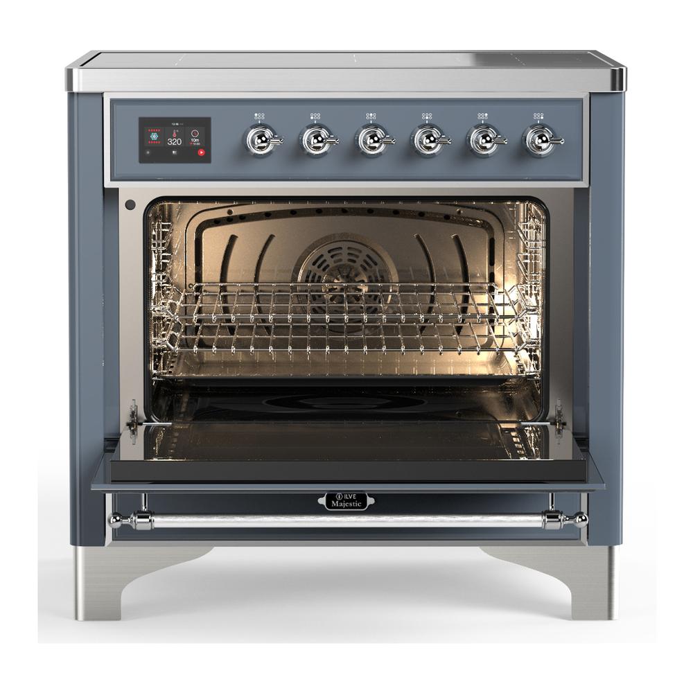 ILVE UMIB36NR3BGC Majestic III 36 inch Induction Range with 6 Elements, 3.5 cu. ft. Total Oven Capacity (Triple Glass Door, Blue Grey, Chrome)