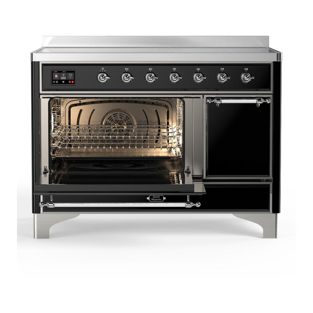 ILVE UMIB48QNR3BKC Majestic III 48 inch Induction Range with 6 Elements, 5.02 cu. ft. Total Oven Capacity (Solid Door, Glossy Black, Chrome)