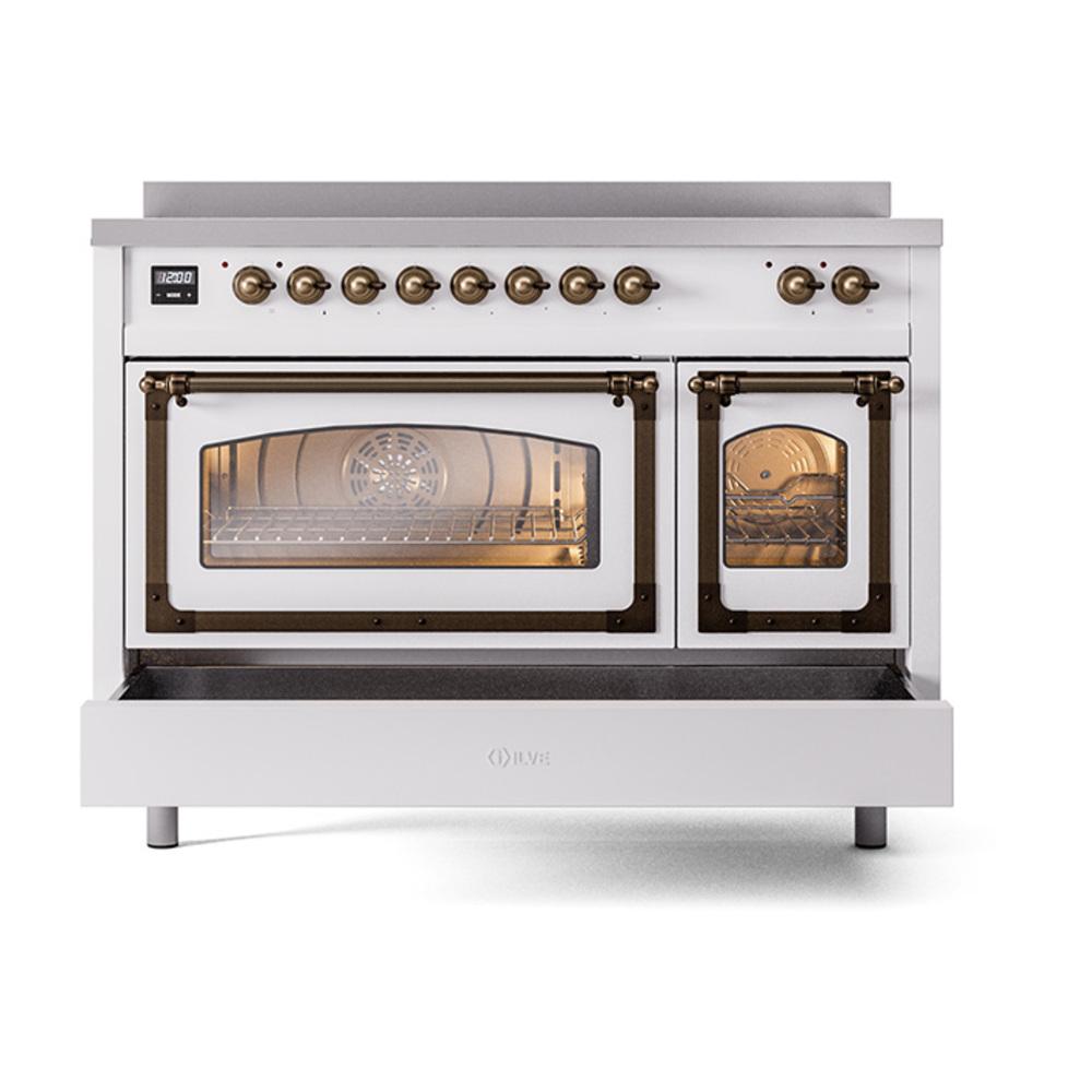 ILVE UNI486NMPWHB Nostalgie II Noblesse 48 inch Induction Range (Triple Glass Door, White, Burnished)