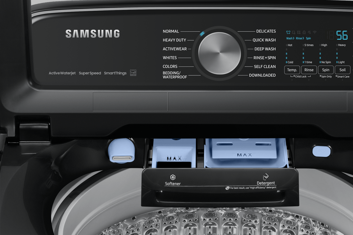 5.4 cu. ft. Extra-Large Capacity Smart Top Load Washer with ActiveWave™ Agitator and Super Speed Wash in Brushed Black