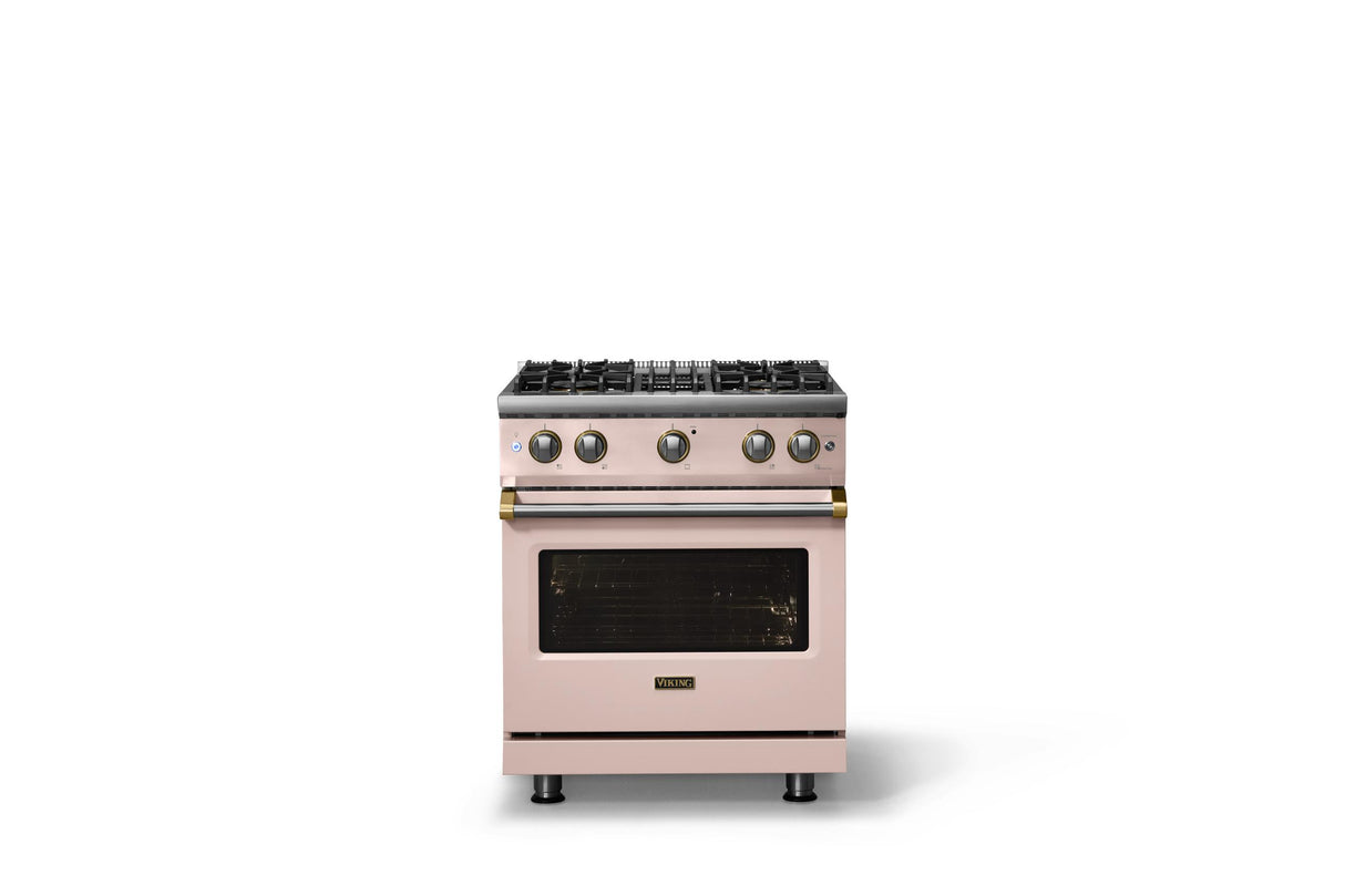30"W. Sealed Burner Gas Range (Finish: Blush, Trim: Brushed Brass, Fuel: Natural Gas)